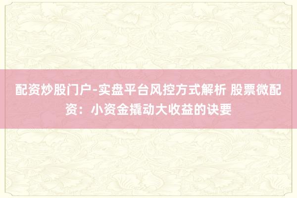 配资炒股门户-实盘平台风控方式解析 股票微配资：小资金撬动大收益的诀要